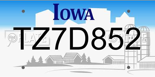 TZ7D852 Iowa License Plate