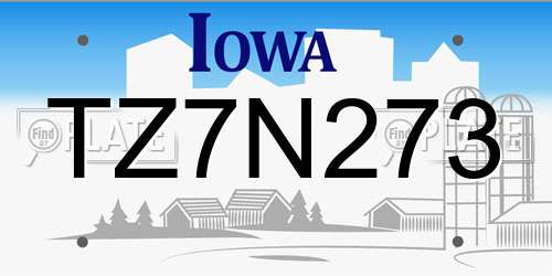 TZ7N273 Iowa License Plate