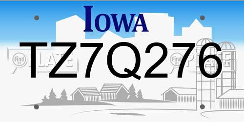 TZ7Q276 Iowa License Plate