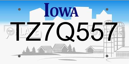 TZ7Q557 Iowa License Plate