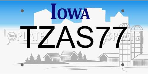 TZAS77 Iowa License Plate