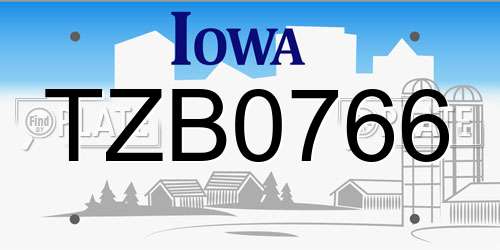 TZB0766 Iowa License Plate