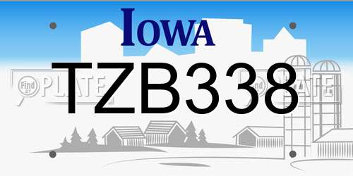 TZB338 Iowa License Plate