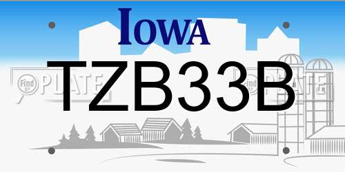TZB33B Iowa License Plate