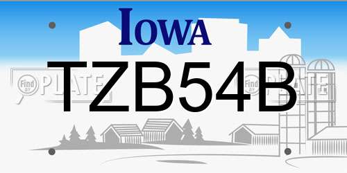 TZB54B Iowa License Plate