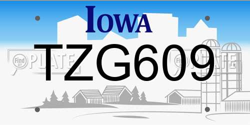 TZG609 Iowa License Plate