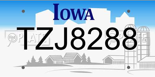 TZJ8288 Iowa License Plate