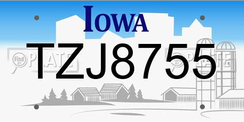 TZJ8755 Iowa License Plate