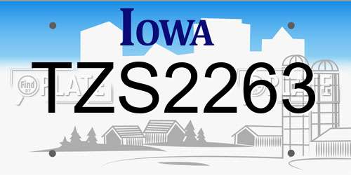 TZS2263 Iowa License Plate