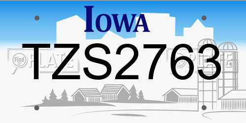 TZS2763 Iowa License Plate