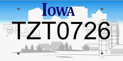 TZT0726 Iowa License Plate
