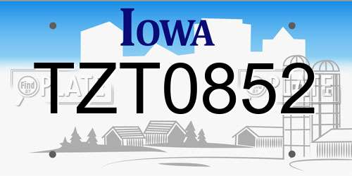 TZT0852 Iowa License Plate