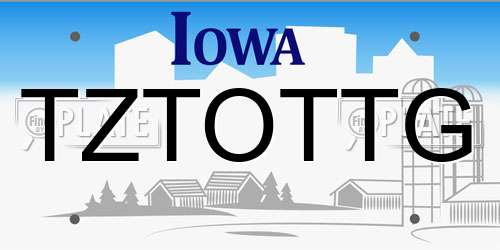 TZTOTTG Iowa License Plate