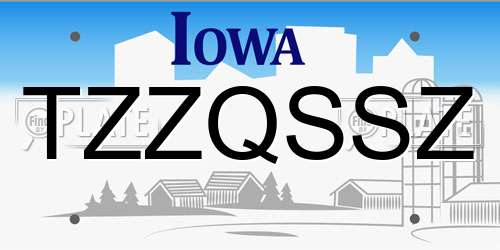 TZZQSSZ Iowa License Plate