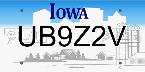 UB9Z2V Iowa License Plate