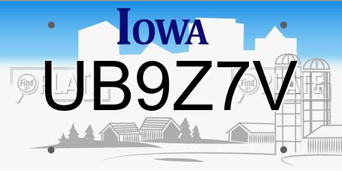 UB9Z7V Iowa License Plate