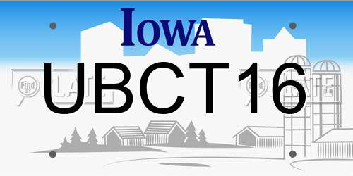 UBCT16 Iowa License Plate