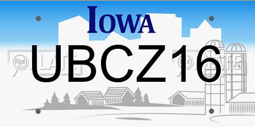 UBCZ16 Iowa License Plate