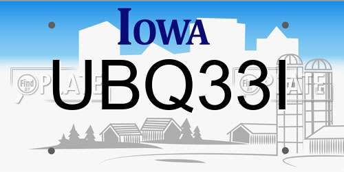 UBQ33I Iowa License Plate