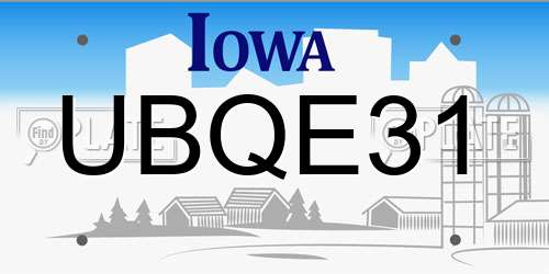 UBQE31 Iowa License Plate