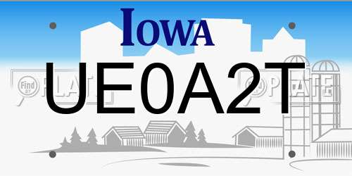 UE0A2T Iowa License Plate