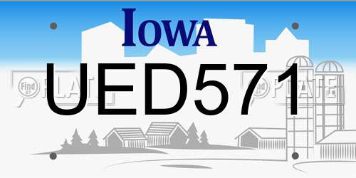 UED571 Iowa License Plate
