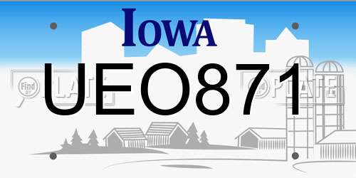 UEO871 Iowa License Plate