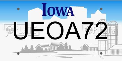 UEOA72 Iowa License Plate