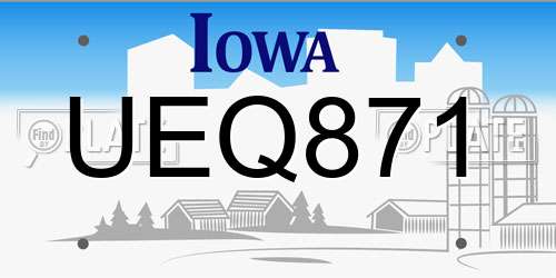 UEQ871 Iowa License Plate