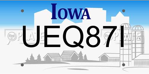 UEQ87I Iowa License Plate