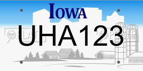 UHA123 Iowa License Plate