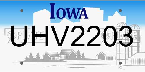 UHV2203 Iowa License Plate