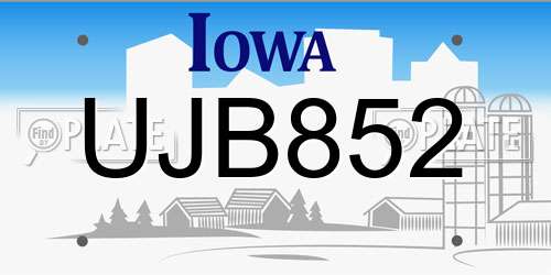 UJB852 Iowa License Plate