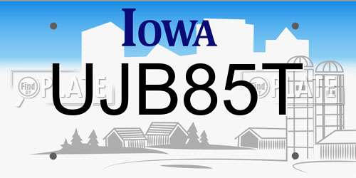 UJB85T Iowa License Plate