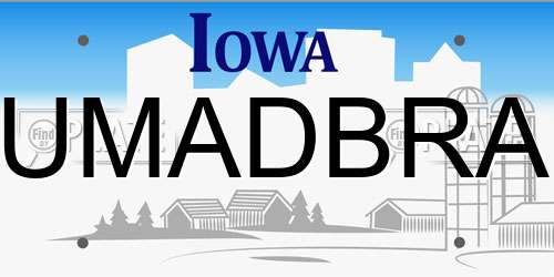 UMADBRA Iowa License Plate