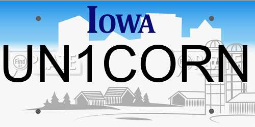 UN1CORN Iowa License Plate
