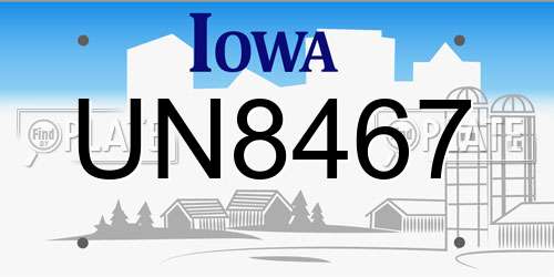 UN8467 Iowa License Plate