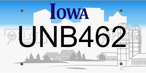 UNB462 Iowa License Plate