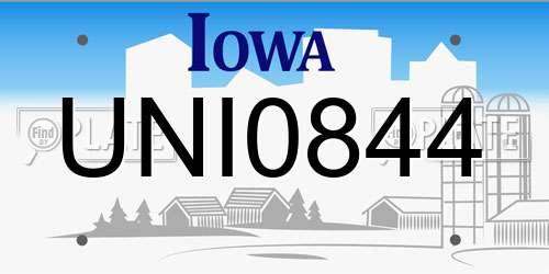 UNI0844 Iowa License Plate