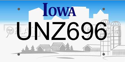UNZ696 Iowa License Plate
