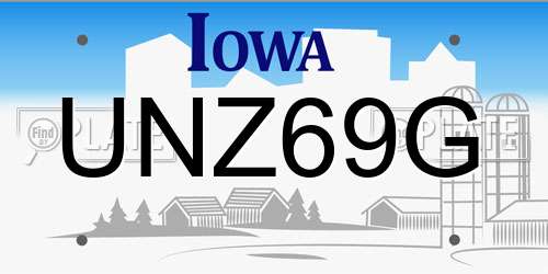 UNZ69G Iowa License Plate