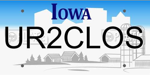 UR2CLOS Iowa License Plate