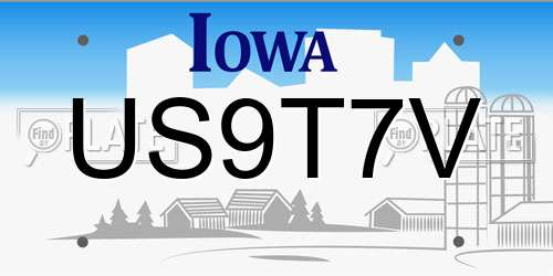 US9T7V Iowa License Plate