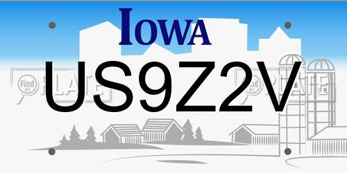 US9Z2V Iowa License Plate