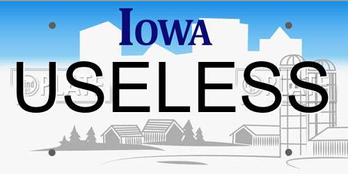 USELESS Iowa License Plate
