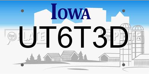 UT6T3D Iowa License Plate