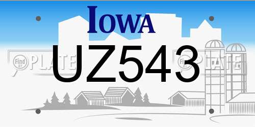 UZ543 Iowa License Plate
