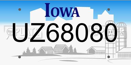 UZ68080 Iowa License Plate