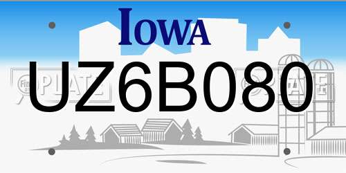 UZ6B080 Iowa License Plate