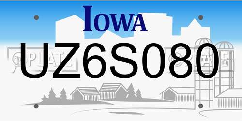 UZ6S080 Iowa License Plate